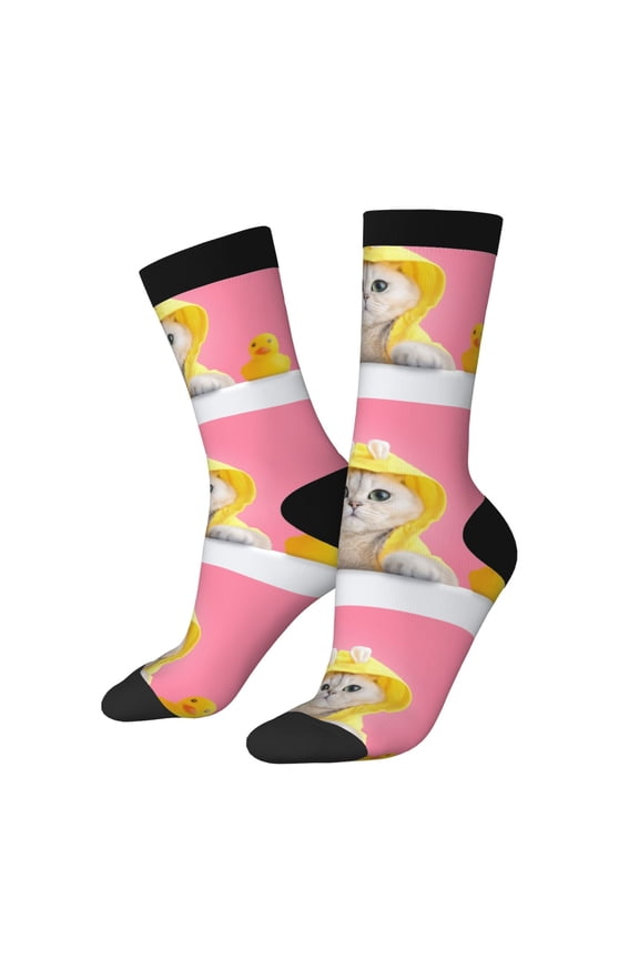 A Funny Cat Print Adult Socks for Men & Women,Calf Socks, Ankle Socks,Boots Socks,Breathable Casual Sock,Unisex Crew Socks