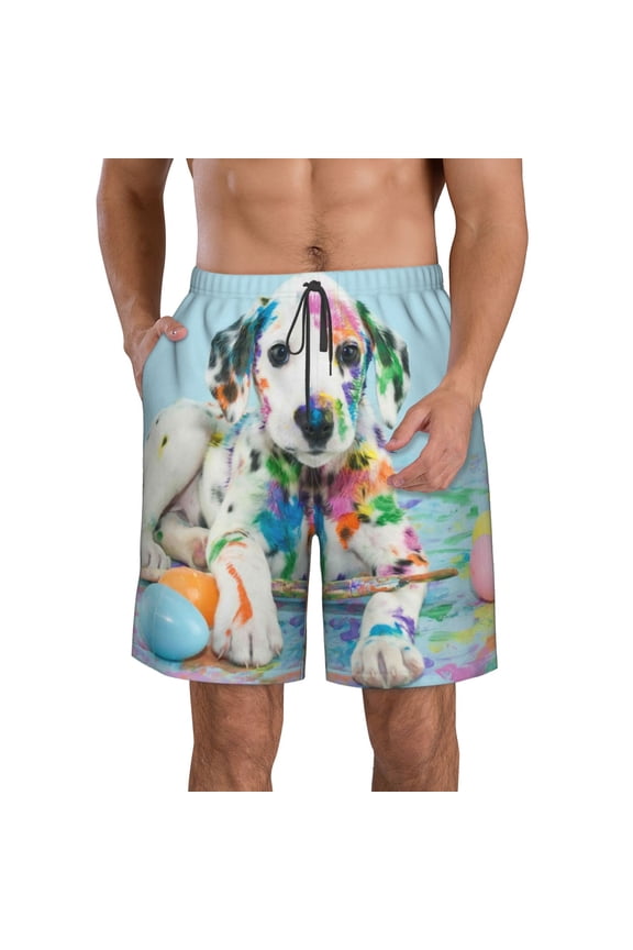 A Funny Little Dalmatian Puppy Print Mens Swim Trunks Quick Dry Board Shorts,Breathable Hawaii Beach Shorts Swimwear Bathing Suits-Small