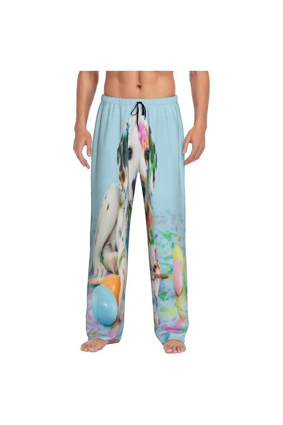 A Funny Little Dalmatian Puppy Print Pajama Pants for Men,Men’s Pajama Bottoms,Mens PJ Pants with Pockets & Button Fly-Large