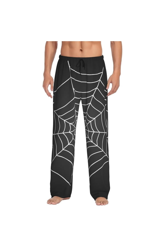 A Web With A Spider Print Pajama Pants for Men,Men’s Pajama Bottoms,Mens PJ Pants with Pockets & Button Fly-Medium