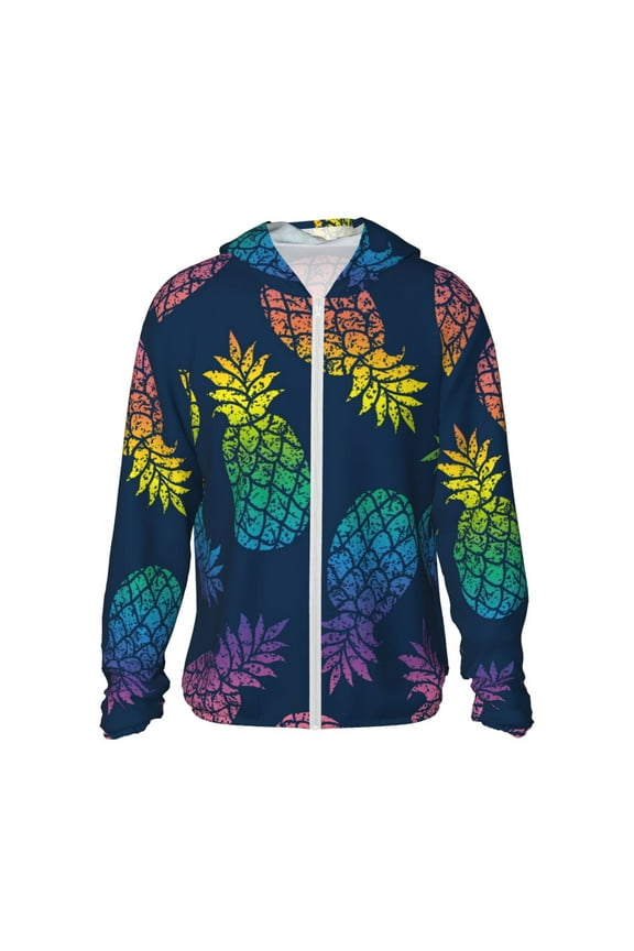 Abstract Bright Pineapple Fruit Retro Print Men's Women Light Jacket Full Zip Sun Protection Hoodie Long Sleeve Sun Shirts for Men Hiking Fishing Zip Pockets-XX-Large