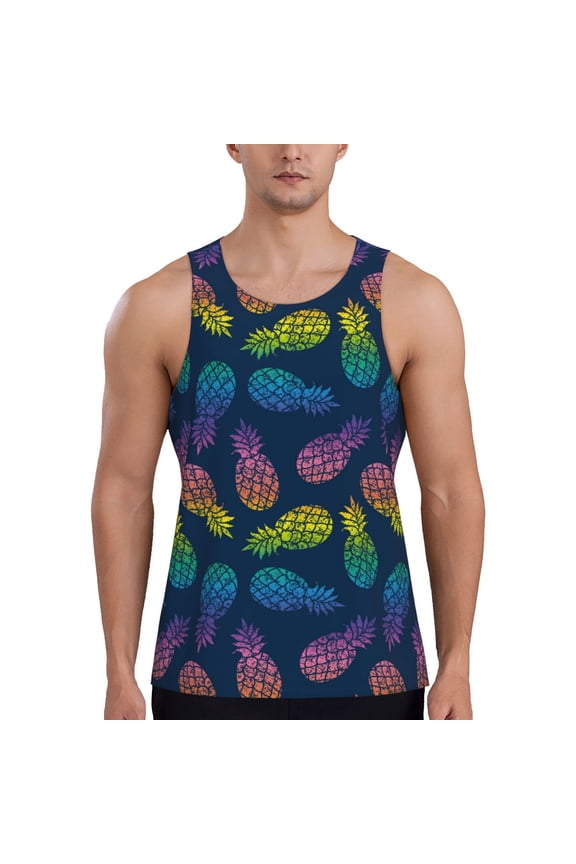 Abstract Bright Pineapple Fruit Retro Print Men's Workout Tank Top,Quick Dry Workout Tank Top,Gym Muscle Tee,Fitness Bodybuilding Sleeveless T Shirt-X-Large