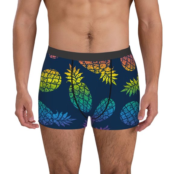 Logiee Abstract Bright Pineapple Fruit Retro Print Mens Boxer Briefs,Boxer Briefs for Men,Breathable Stretch Underwear,Boys Boxer Briefs-Large
