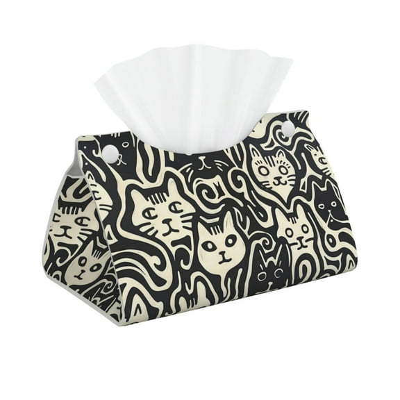 Logiee Abstract Cat Faces Pattern Print Tissue Box Cover,Stylish Tissue Box Holder Decorative Tissue Cover for Bathroom Toilet Bedroom Living Room Table Desk Office