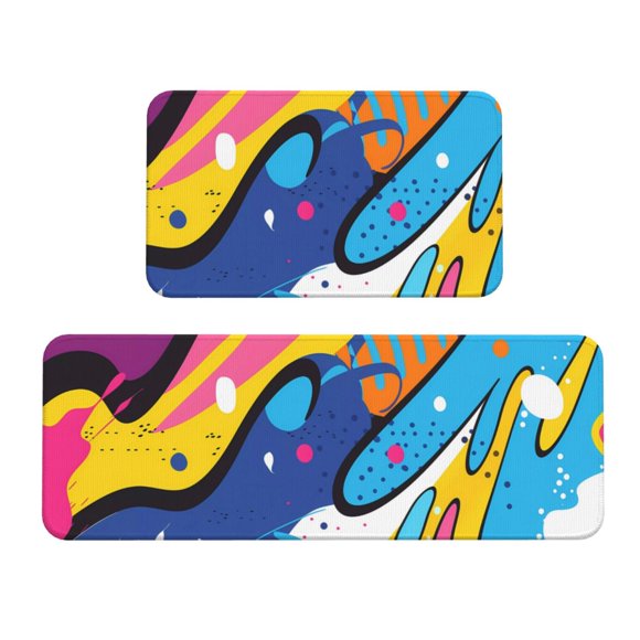 Logiee Abstract Color Splash Print Kitchen Mats for Floor Sets of 2,Waterproof Kitchen Rugs,Non Slip Comfort Standing Mat Rug for Home,Runner,Sink,Office,Laundry