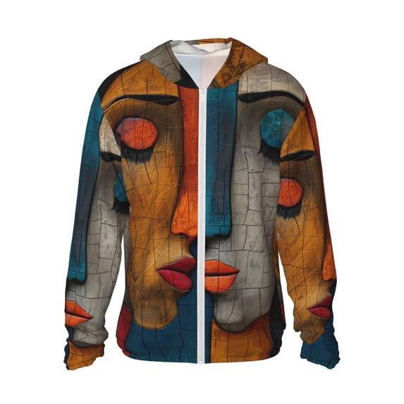 Logiee Abstract Colorful Duality Print Men's Women Light Jacket Full Zip Sun Protection Hoodie Long Sleeve Sun Shirts for Men Hiking Fishing Zip Pockets-3X-Large