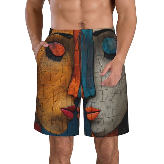 Logiee Abstract Colorful Duality Print Mens Swim Trunks Quick Dry Board Shorts,Breathable Hawaii Beach Shorts Swimwear Bathing Suits-Small