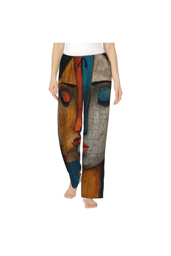 Abstract Colorful Duality Print Women Pajama Pants,Comfy Pj Bottom with Pockets & Drawstring,Stretch Casual Sleepwear-X-Large
