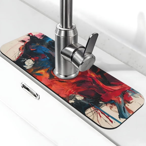 Logiee Abstract Colorful Skull Art Print Kitchen Sink Splash Guard Faucet Mat for Splash Guard Behind Faucet Drip Catcher for Kitchen,Bathroom,Sink Mat,Dish Drying Mat,Bathroom-15" X 5.5"