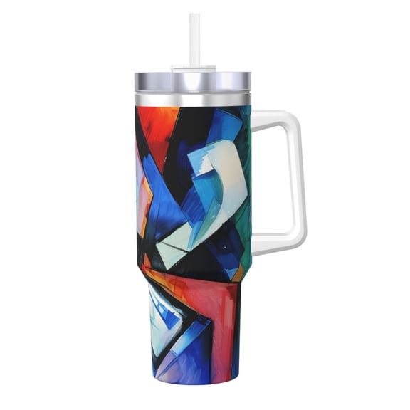 Logiee Abstract Cubist Printer Print 40OZ Ice Bully Cup with Handle and Straw, Double Wall Stainless Steel Tumbler,Travel Coffee Cup with Lid, Summer Insulation and Cooling Cup