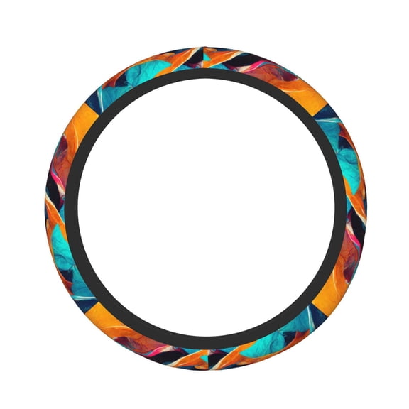 Logiee Abstract Fabric Color Waves Print Breathable Elastic Steering Wheel Cover, Non-Slip Stretch Steering Wheel Protector,Universal 15 Inch Fit Auto, Suvs, Truck