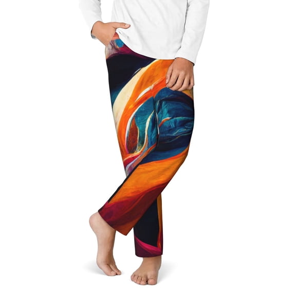 Logiee Abstract Fabric Color Waves Print Teenagers' Pajama Pants ,Boys Bottoms,Long Sleep Pants,PJ Lounge Pants with Drawstring Pockets-Small