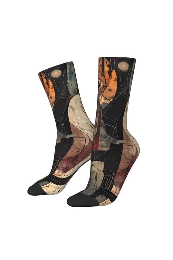 Abstract Geometric Faces Print Adult Socks for Men & Women,Calf Socks, Ankle Socks,Boots Socks,Breathable Casual Sock,Unisex Crew Socks