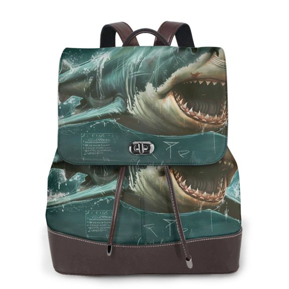 Logiee Abstract Geometric Shark Print Backpack Purse for Women,Fashion Leather Backpack Purse,Women's Leather Backpack for Work College Travel
