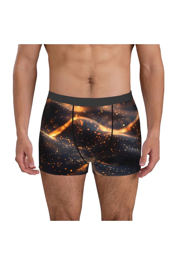 Abstract Glowing Wave Pattern Print Mens Boxer Briefs,Boxer Briefs for Men,Breathable Stretch Underwear,Boys Boxer Briefs-Large