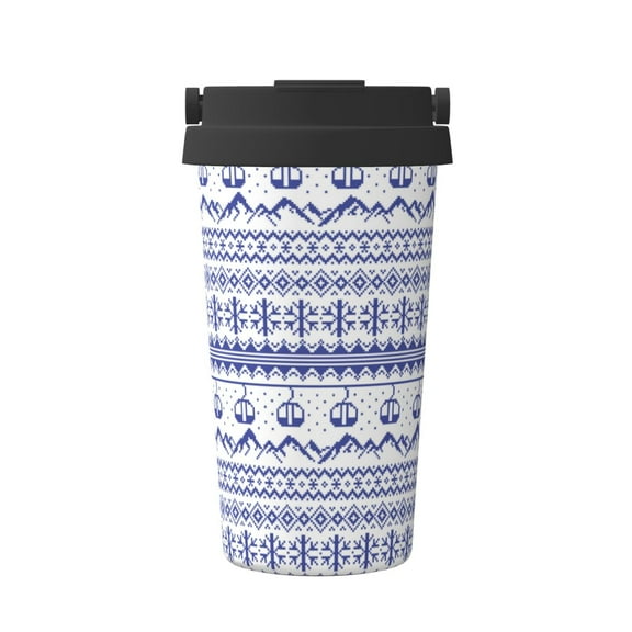 Logiee Abstract Gondola Snowflake Print Stainless Steel Coffee Tumbler, Travel Coffee Mug, Insulated Coffee Mug with Lid, Spill Proof Coffee Cup, Portable Thermal Mug