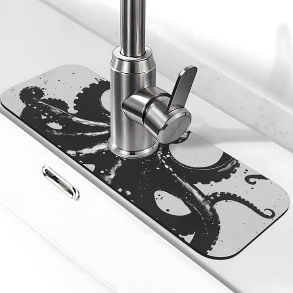 Logiee Abstract Ink Octopus Print Kitchen Sink Splash Guard Faucet Mat for Splash Guard Behind Faucet Drip Catcher for Kitchen,Bathroom,Sink Mat,Dish Drying Mat,Bathroom-15" X 5.5"