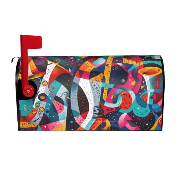 Logiee Abstract Jazz Instrumental Print Post Letter Box Wrap Decor, Mailbox Cover Suitable for Standard Mailbox and Large Size Mailbox,Outdoor Yard Decoration-21x18 in