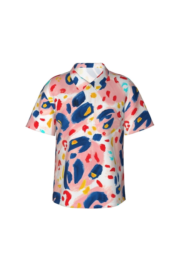 Abstract Leopard Print Print Mens Hawaiian Shirts,Loose-Fit Short Sleeve Button Down Tropical Aloha Beach Shirt,Summer Vacation Wedding Tops,Medium