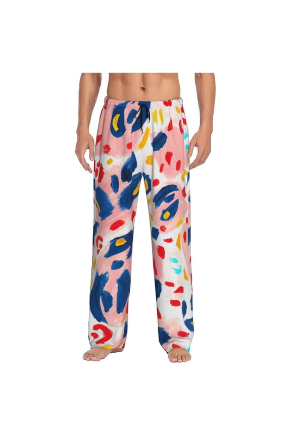 Abstract Leopard Print Print Pajama Pants for Men,Men’s Pajama Bottoms,Mens PJ Pants with Pockets & Button Fly-3X-Large