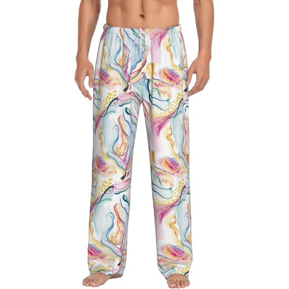 Logiee Abstract Marble Texture Print Pajama Pants for Men,Men’s Pajama Bottoms,Mens PJ Pants with Pockets & Button Fly-3X-Large