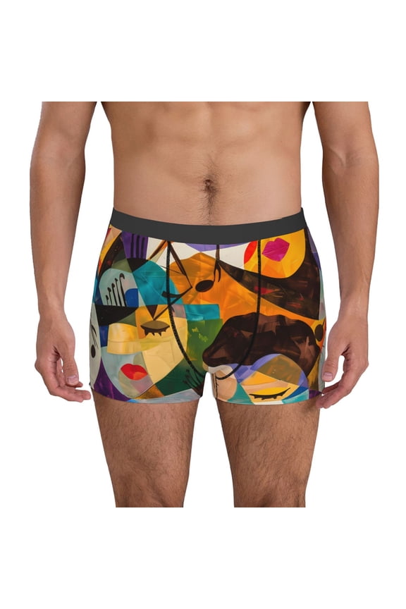 Abstract Musical Faces Print Mens Boxer Briefs,Boxer Briefs for Men,Breathable Stretch Underwear,Boys Boxer Briefs-XX-Large