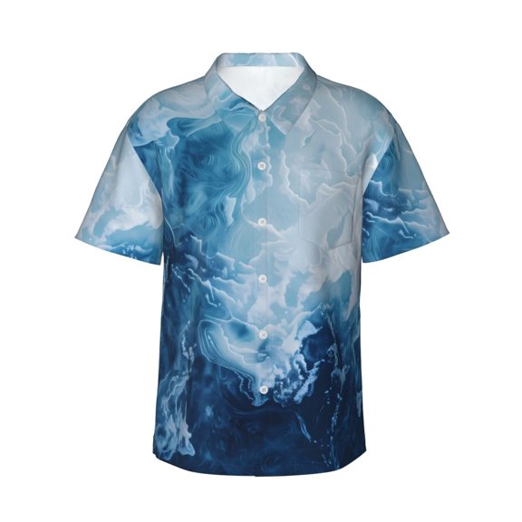 Logiee Abstract Ocean Waves Print Mens Hawaiian Shirts,Loose-Fit Short Sleeve Button Down Tropical Aloha Beach Shirt,Summer Vacation Wedding Tops,Medium