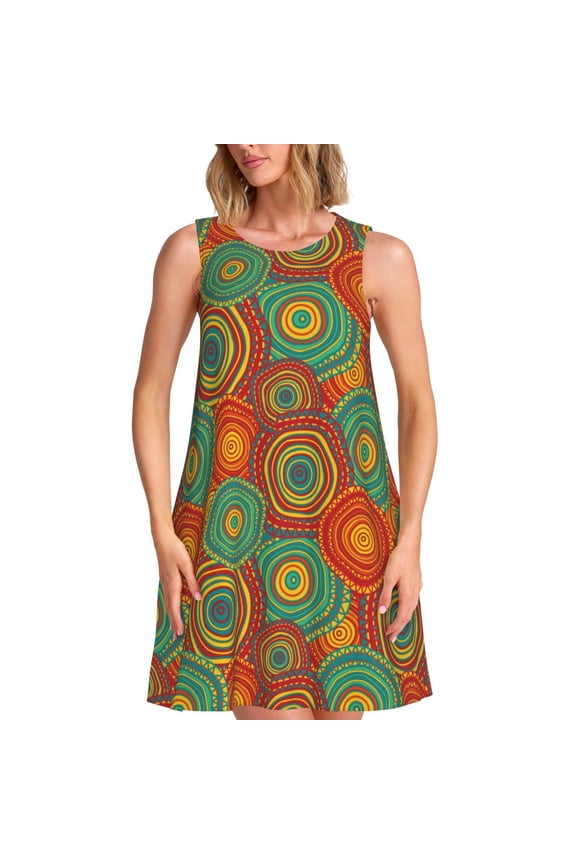 Abstract Pattern Print Summer Dresses for Women,Beach Sleeveless Flowy Pocket Tshirt Tank Sundresses,Women's Sleeveless Dress