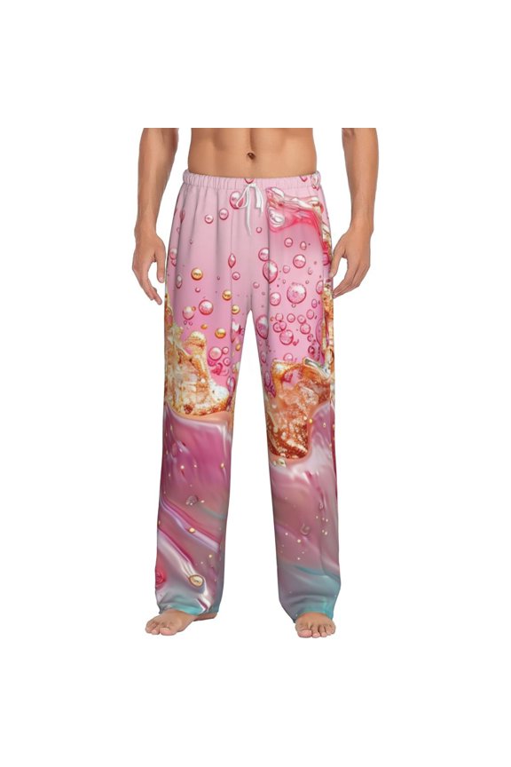 Abstract Pink Gold Splash Print Pajama Pants for Men,Men’s Pajama Bottoms,Mens PJ Pants with Pockets & Button Fly-Medium