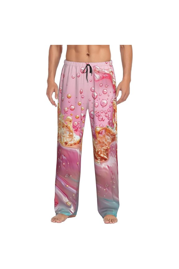 Abstract Pink Gold Splash Print Pajama Pants for Men,Men’s Pajama Bottoms,Mens PJ Pants with Pockets & Button Fly-Medium