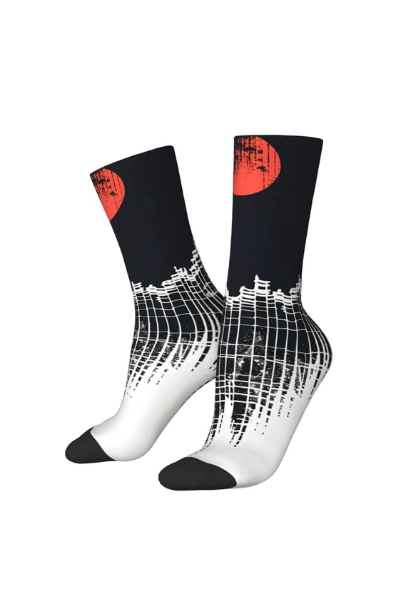 Abstract Red Sun Design Print Adult Socks for Men & Women,Calf Socks, Ankle Socks,Boots Socks,Breathable Casual Sock,Unisex Crew Socks
