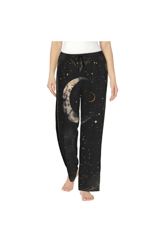 Abstract Starry Sky Moon Print Women Pajama Pants,Comfy Pj Bottom with Pockets & Drawstring,Stretch Casual Sleepwear-Large