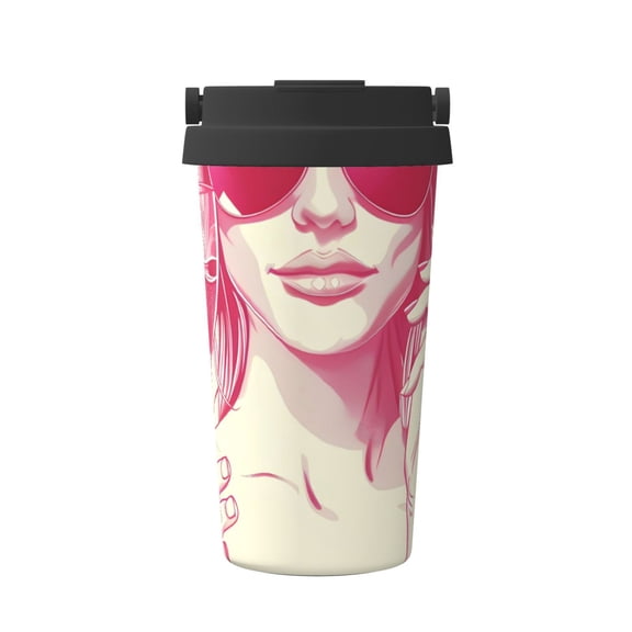 Logiee Ace Of Diamonds Lady Print Stainless Steel Coffee Tumbler, Travel Coffee Mug, Insulated Coffee Mug with Lid, Spill Proof Coffee Cup, Portable Thermal Mug