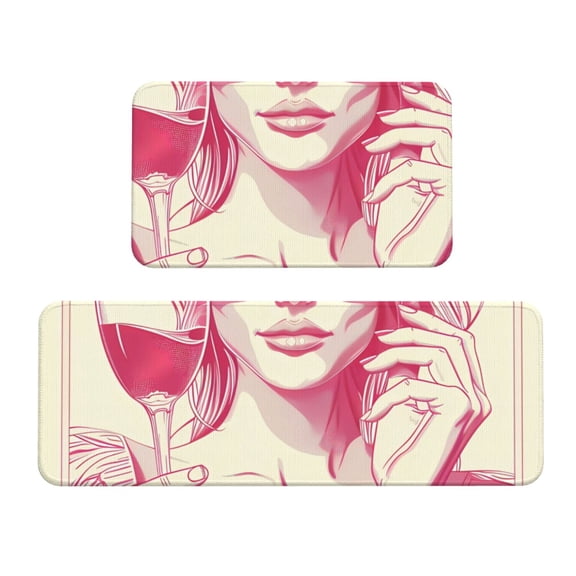 Logiee Ace Of Diamonds Lady Print Kitchen Mats for Floor Sets of 2,Waterproof Kitchen Rugs,Non Slip Comfort Standing Mat Rug for Home,Runner,Sink,Office,Laundry
