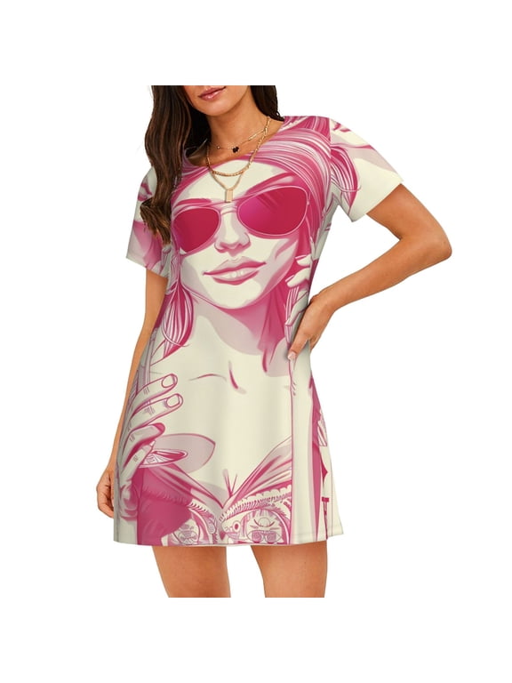Ace Of Diamonds Lady Print Nightgowns for Women,Soft Short-Sleeved Lightweight Sleepwear, Loose Sleepshirts