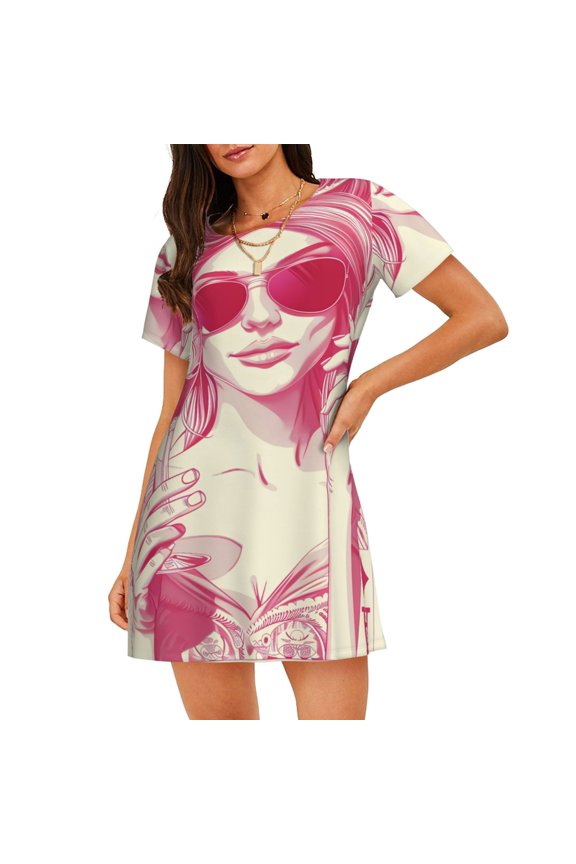 Ace Of Diamonds Lady Print Nightgowns for Women,Soft Short-Sleeved Lightweight Sleepwear, Loose Sleepshirts