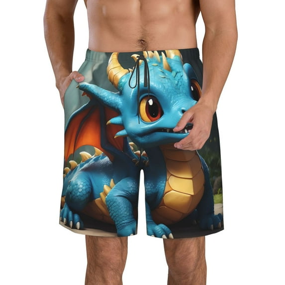 Logiee Adorable Blue Baby Dragon Print Mens Swim Trunks Quick Dry Board Shorts,Breathable Hawaii Beach Shorts Swimwear Bathing Suits-XX-Large