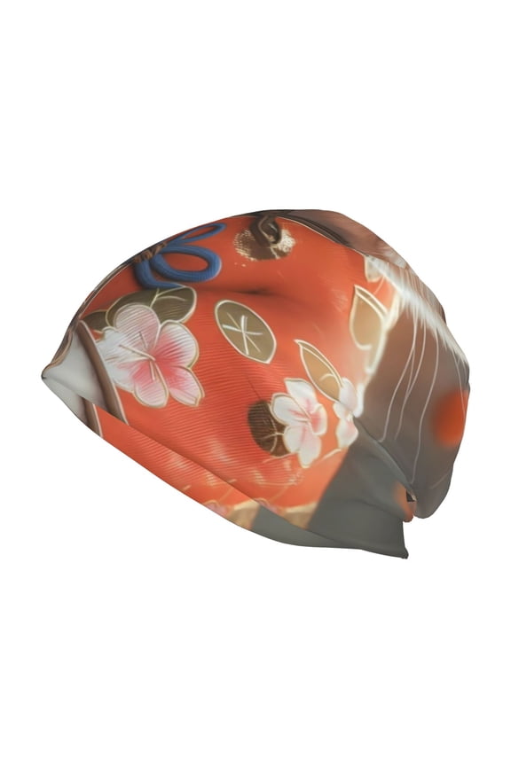 Adorable Kitten In Kimono Print Unisex Knit Beanie for Men Women Winter Hat,Beanies Skull Caps