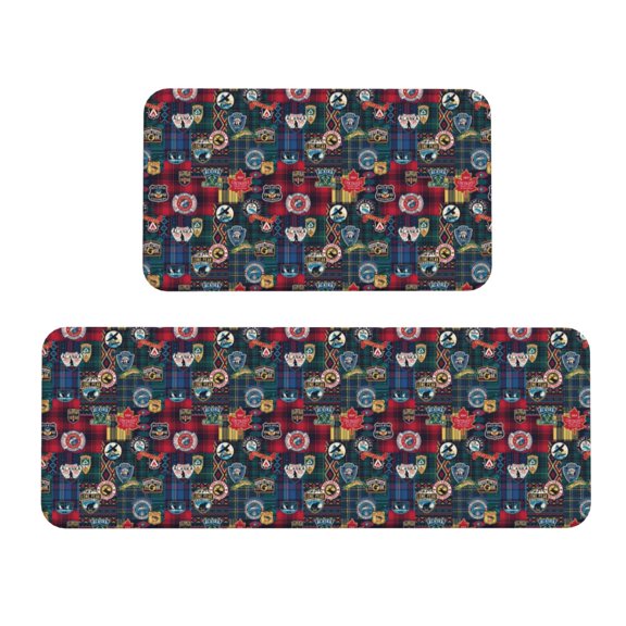 Logiee Adventure Camping Badge Print Kitchen Mats for Floor Sets of 2,Waterproof Kitchen Rugs,Non Slip Comfort Standing Mat Rug for Home,Runner,Sink,Office,Laundry