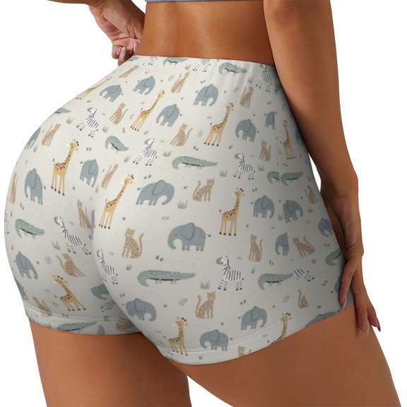 Logiee African Animals Print Women's Biker Shorts,Workout Gym Shorts,Scrunch Shorts,Tummy Control Hidden Scrunch Running Yoga Shorts-XX-Large