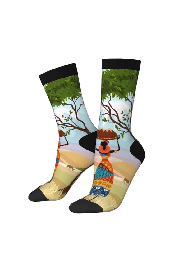 African Women Print Adult Socks for Men & Women,Calf Socks, Ankle Socks,Boots Socks,Breathable Casual Sock,Unisex Crew Socks