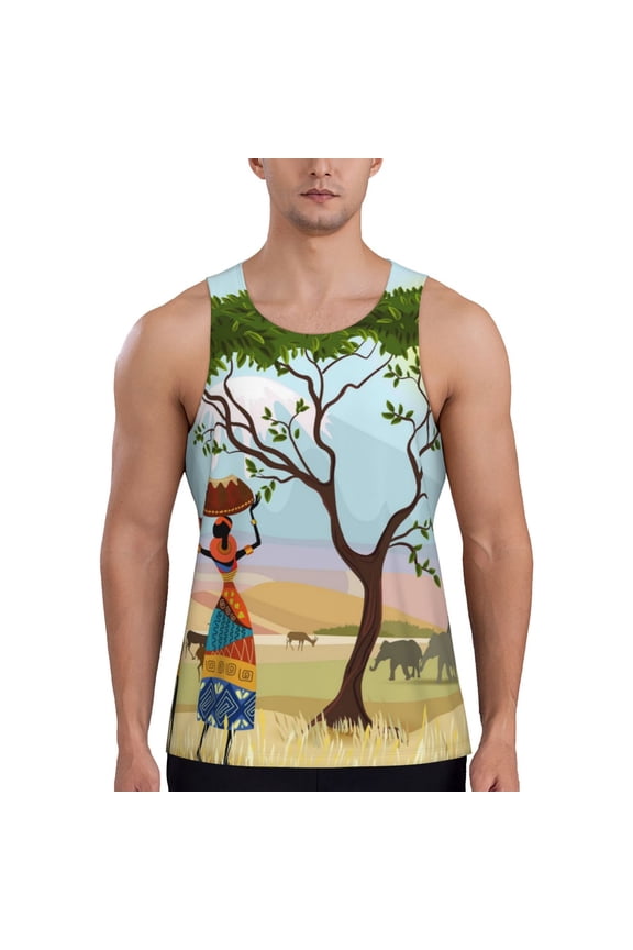 African Women Print Men's Workout Tank Top,Quick Dry Workout Tank Top,Gym Muscle Tee,Fitness Bodybuilding Sleeveless T Shirt-X-Large