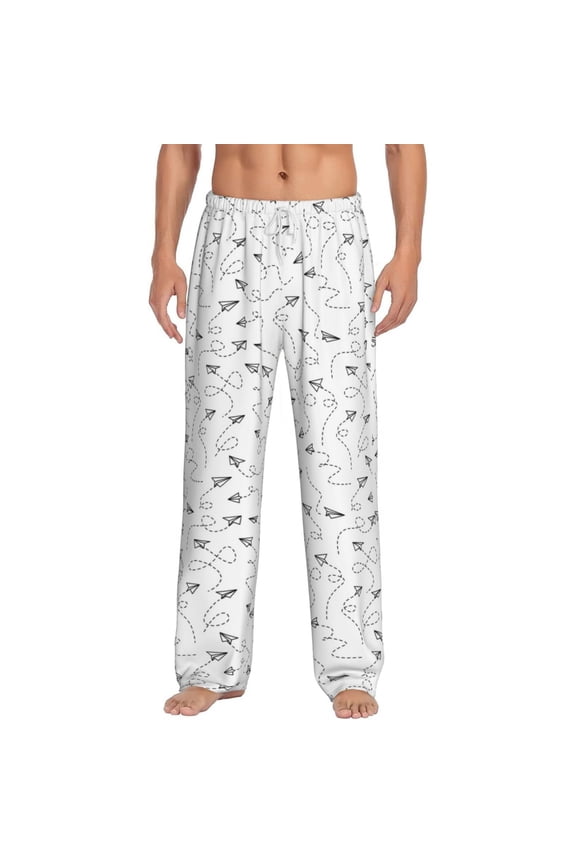 Airplane Print Pajama Pants for Men,Men’s Pajama Bottoms,Mens PJ Pants with Pockets & Button Fly-Large