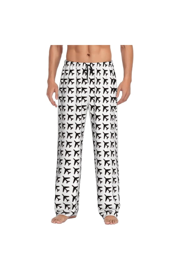 Airplane Print Pajama Pants for Men,Men’s Pajama Bottoms,Mens PJ Pants with Pockets & Button Fly-Medium