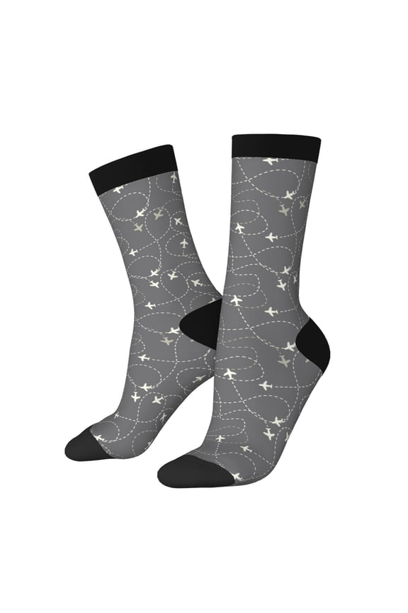 Airplane Routes Around The World Print Adult Socks for Men & Women,Calf Socks, Ankle Socks,Boots Socks,Breathable Casual Sock,Unisex Crew Socks