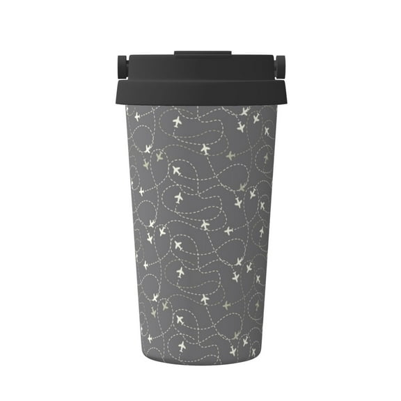 Logiee Airplane Routes Around The World Print Stainless Steel Coffee Tumbler, Travel Coffee Mug, Insulated Coffee Mug with Lid, Spill Proof Coffee Cup, Portable Thermal Mug