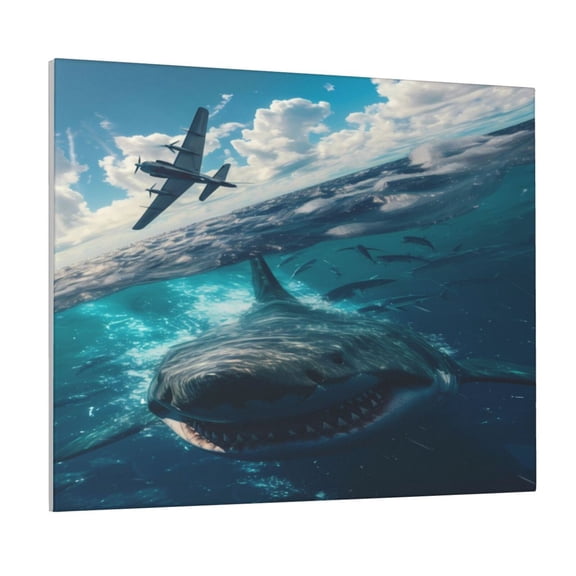 Logiee Airplane Shark Print Canvas Wall Art ,Art Poster,Canvas Decorative Picture,Decor Wall Pictures for Living Room Bedroom Bathroom,Ready to Hang