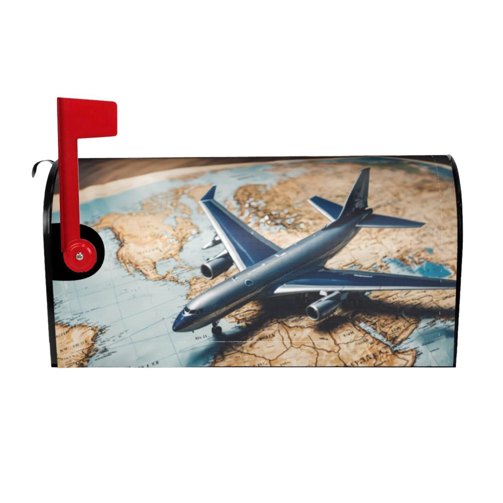 Logiee Airplane World Map Adventure Print Post Letter Box Wrap Decor, Mailbox Cover Suitable for Standard Mailbox and Large Size Mailbox,Outdoor Yard Decoration-25.5x21 in