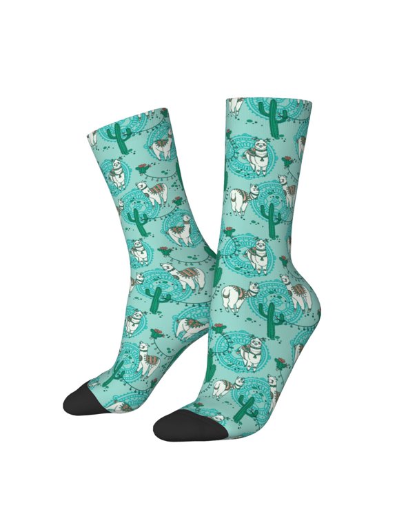 Alapaca in Boho Print Adult Socks for Men & Women,Calf Socks, Ankle Socks,Boots Socks,Breathable Casual Sock,Unisex Crew Socks
