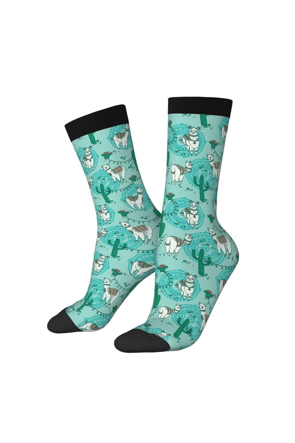 Alapaca in Boho Print Adult Socks for Men & Women,Calf Socks, Ankle Socks,Boots Socks,Breathable Casual Sock,Unisex Crew Socks